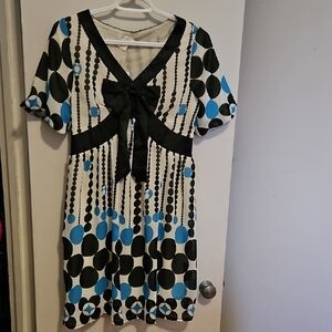 Black and Blue Polka Dot Dress with Bow